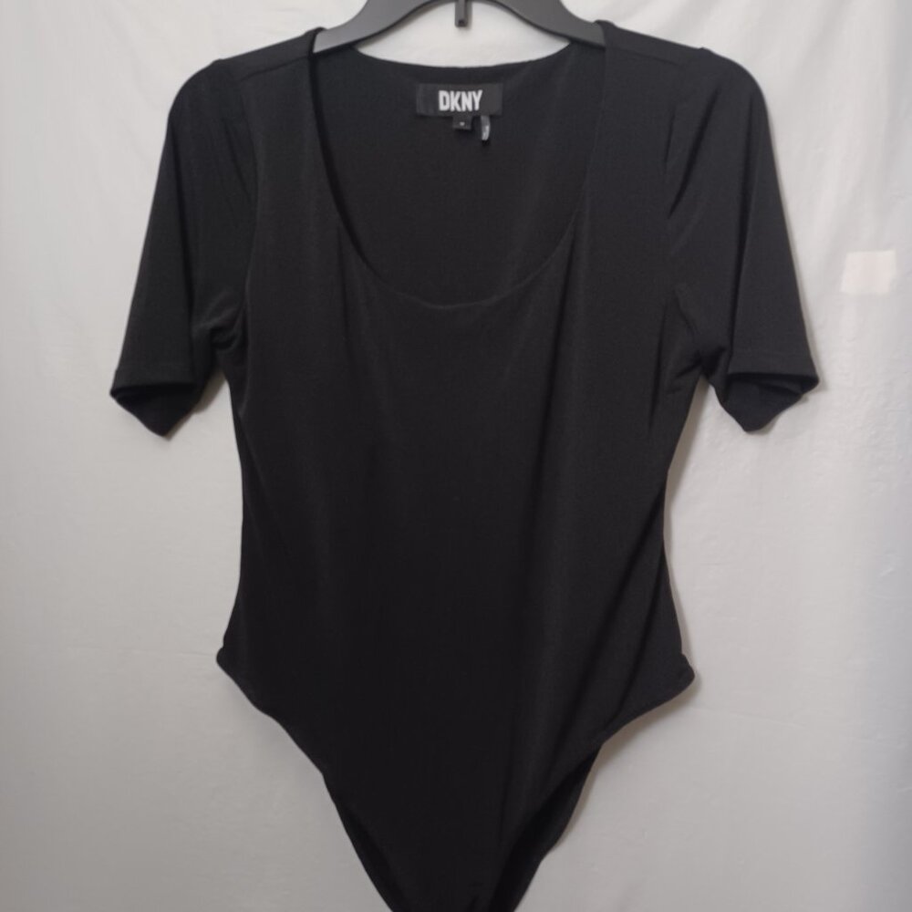 DKNY SHORT SLEEVE BODYSUIT BLACK SIZE MEDIUM